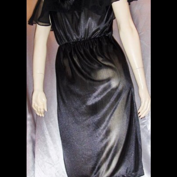 WICKED GOTH GLAM Sheer Black VTG 70s Disco Dress - Picture 3 of 5